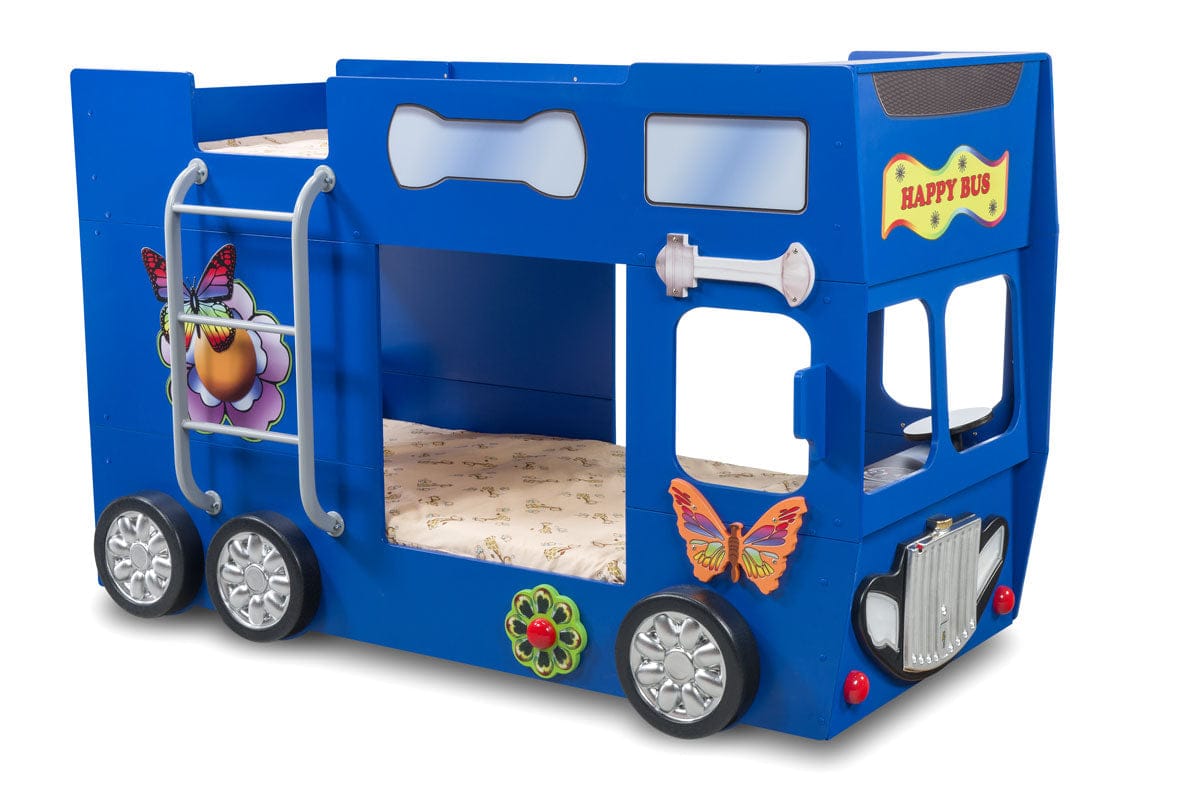 Happy Bus Kinderbett 90x190 cm – Kinderbett aus MDF in Blau, Grün, Rot oder Gelb