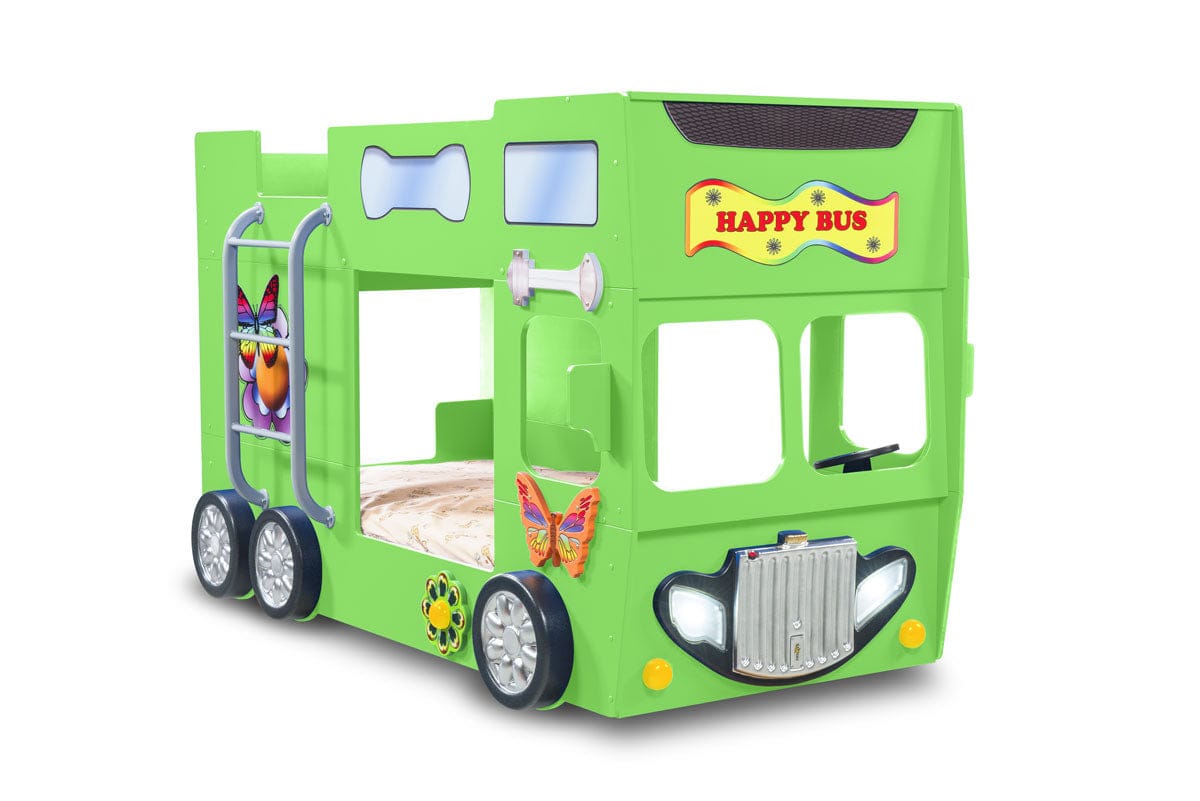 Happy Bus Kinderbett 90x190 cm – Kinderbett aus MDF in Blau, Grün, Rot oder Gelb