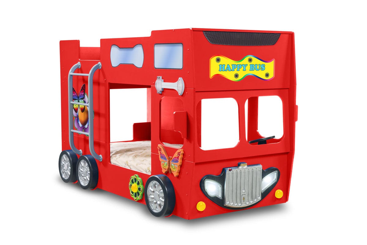 Happy Bus Kinderbett 90x190 cm – Kinderbett aus MDF in Blau, Grün, Rot oder Gelb