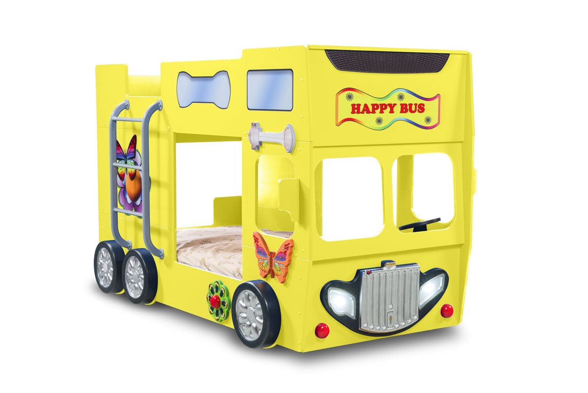 Happy Bus Kinderbett 90x190 cm – Kinderbett aus MDF in Blau, Grün, Rot oder Gelb
