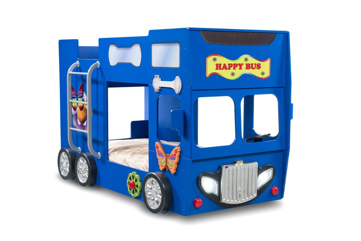 Happy Bus Kinderbett 90x190 cm – Kinderbett aus MDF in Blau, Grün, Rot oder Gelb