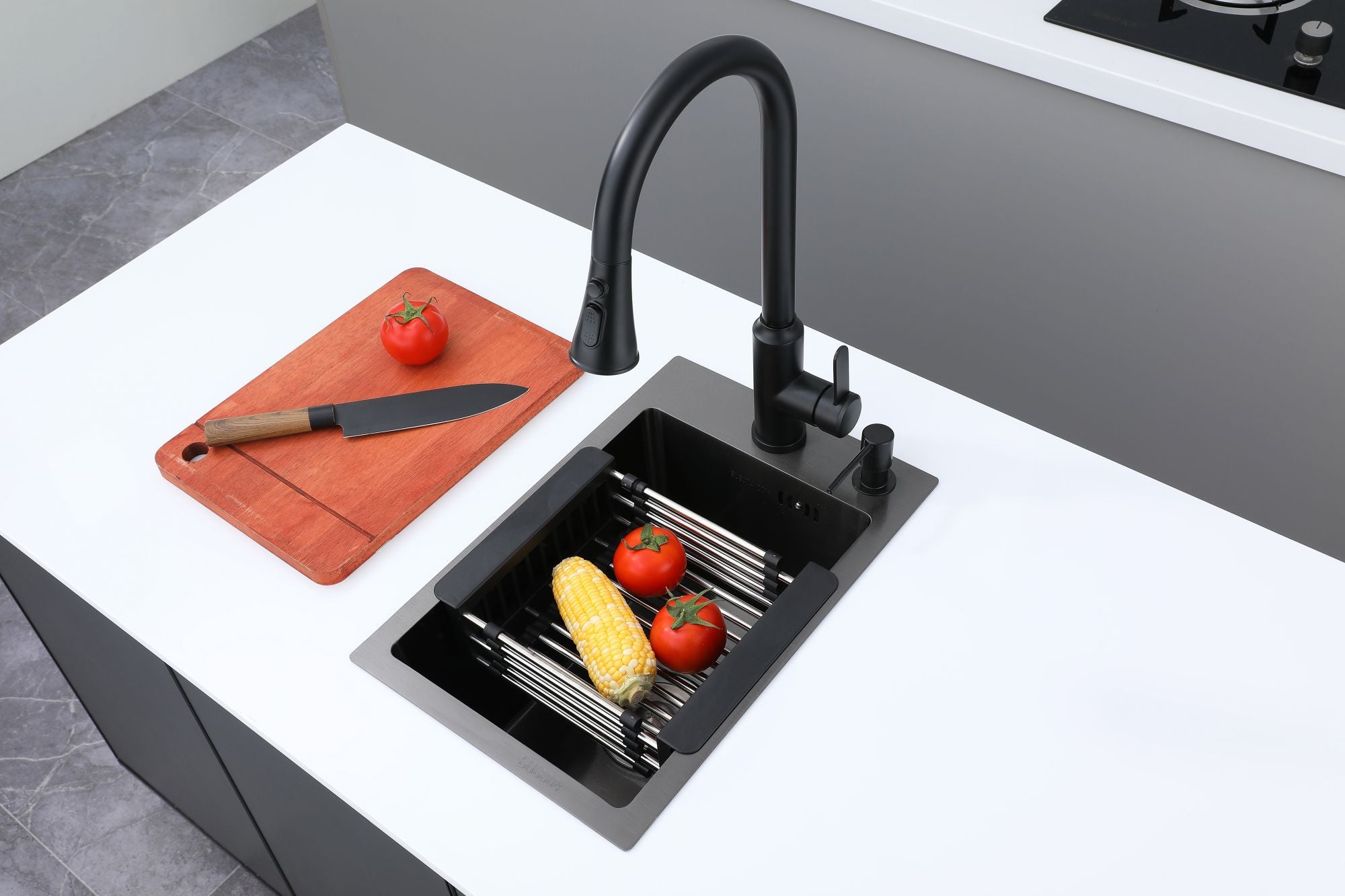 Faizee Home Edelstahlspüle Schwarz SUS304 mit Armatur Auswahl