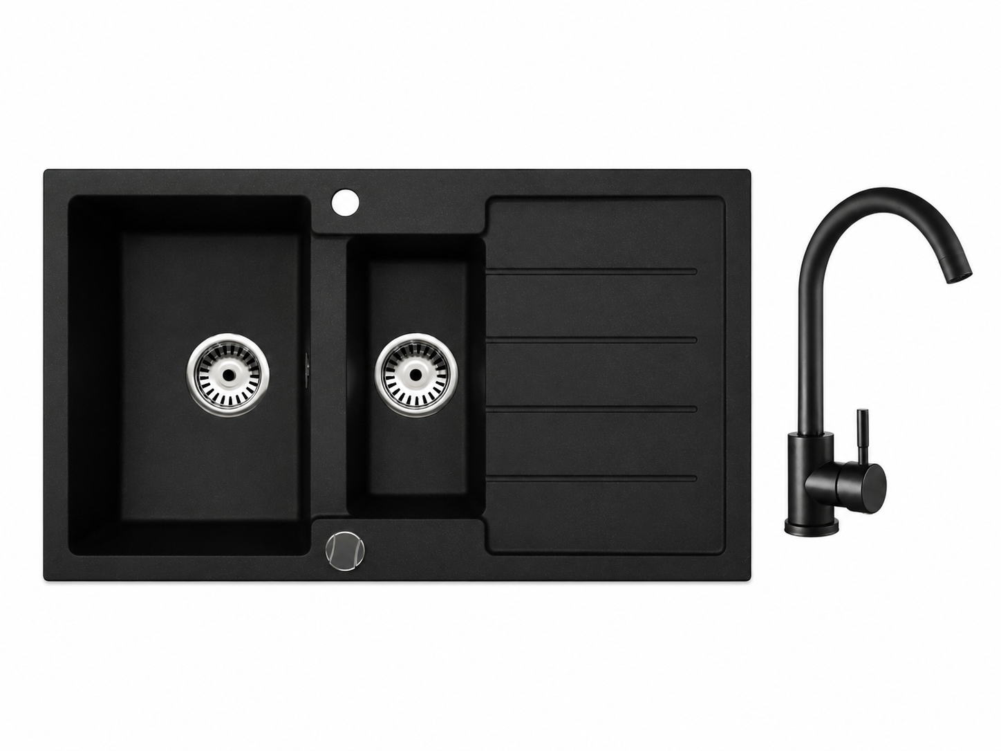 Faizee Home Granitspüle 100 × 50 cm mit 1,5 Becken – inkl. wählbarer Armatur & Siphon-Set