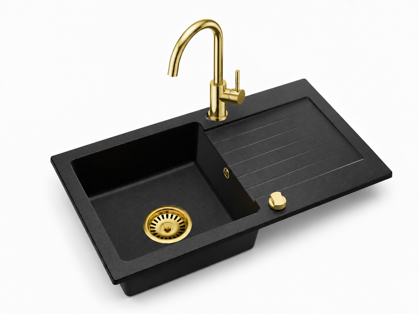 Granitspüle Alisha 75 x 43,5 cm mit Armaturenauswahl Gold – inkl. Siphon-Set