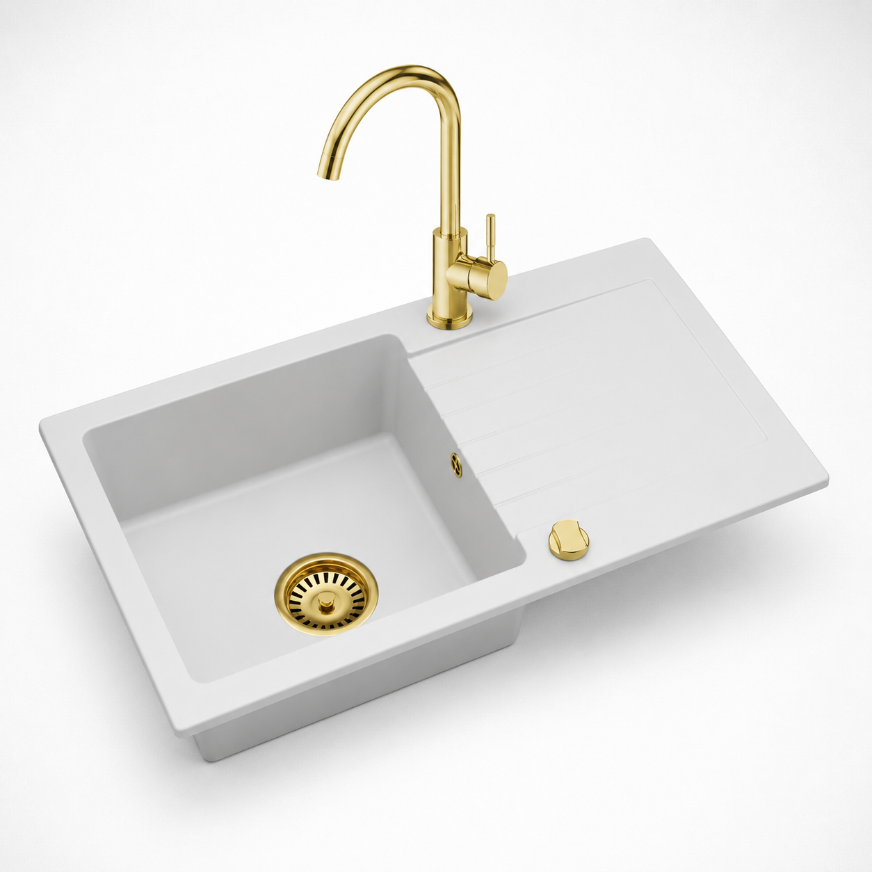 Granitspüle Alisha 75 x 43,5 cm mit Armaturenauswahl Gold – inkl. Siphon-Set