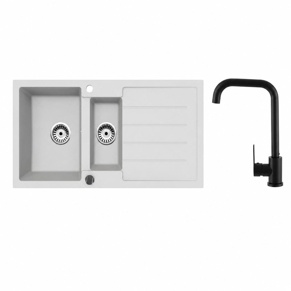 Faizee Home Granitspüle 100 × 50 cm mit 1,5 Becken – inkl. wählbarer Armatur & Siphon-Set