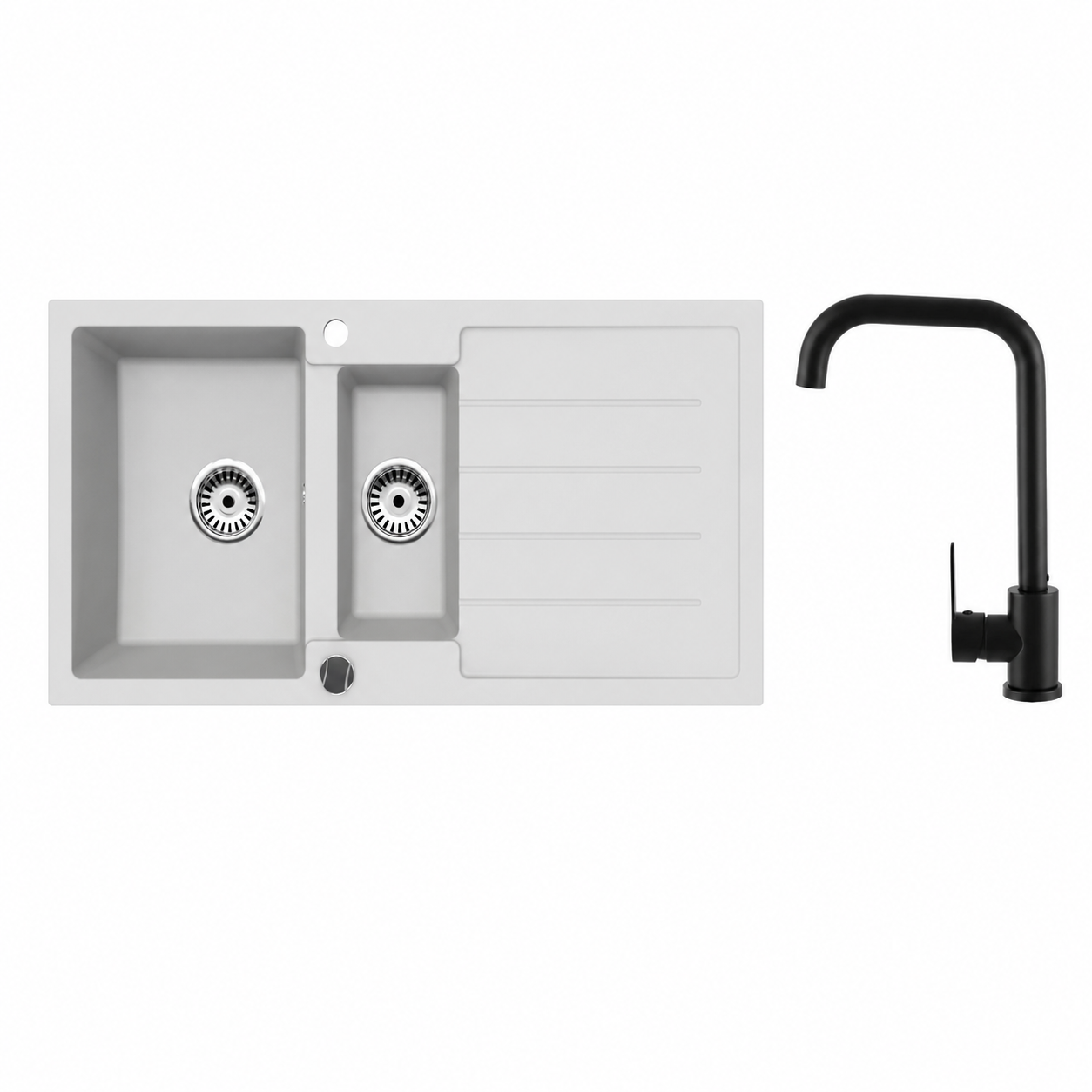 Faizee Home Granitspüle 100 × 50 cm mit 1,5 Becken – inkl. wählbarer Armatur & Siphon-Set