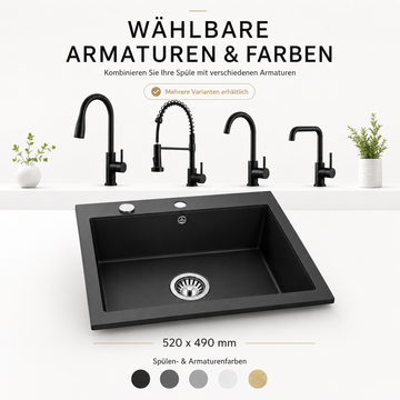 Faizee Home Granitspüle Milano 52 × 49 cm mit wählbarer Armatur