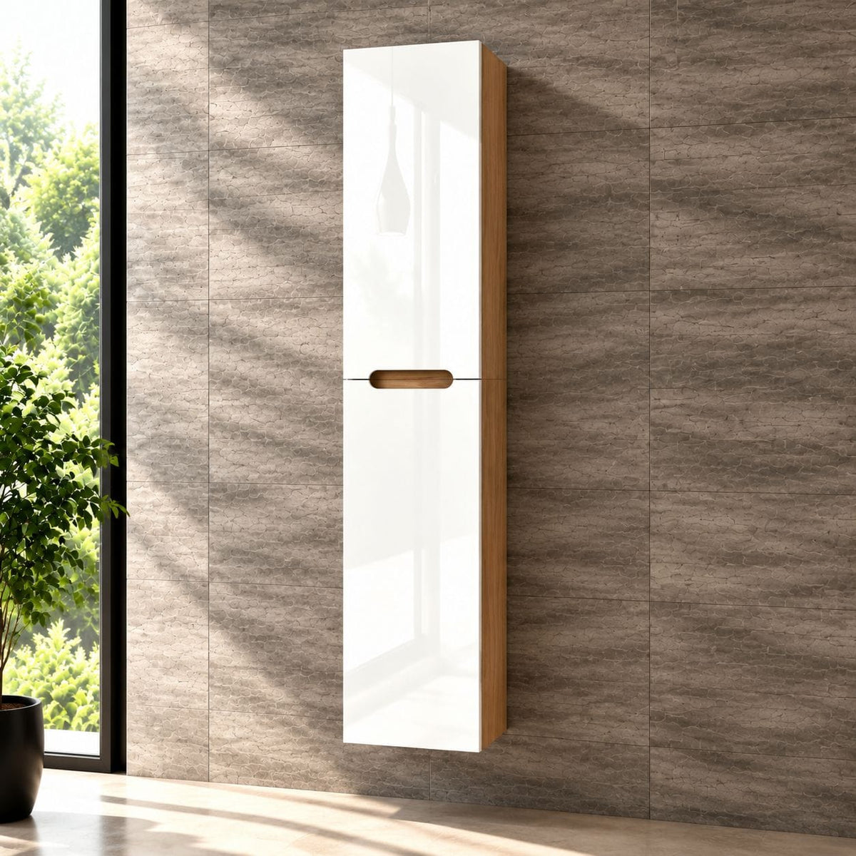 Faizee Home Badmöbelset Aliyah 90 cm Hochglanz Weiß Sonoma inkl. Waschbecken, Spiegel & Regal