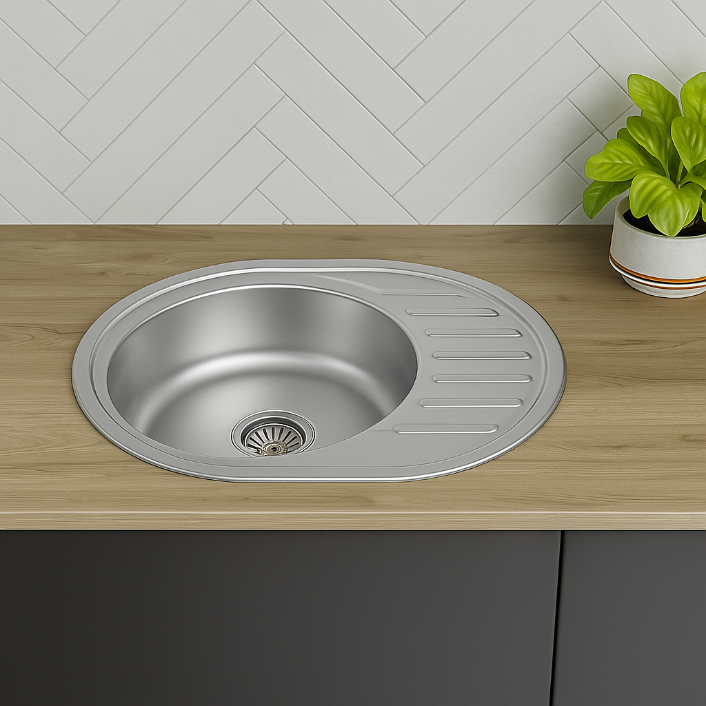 Faizee Home Edelstahlspüle 57 × 45 cm – Oval, Reversibel – Mit Siphon & Ablaufgarnitur