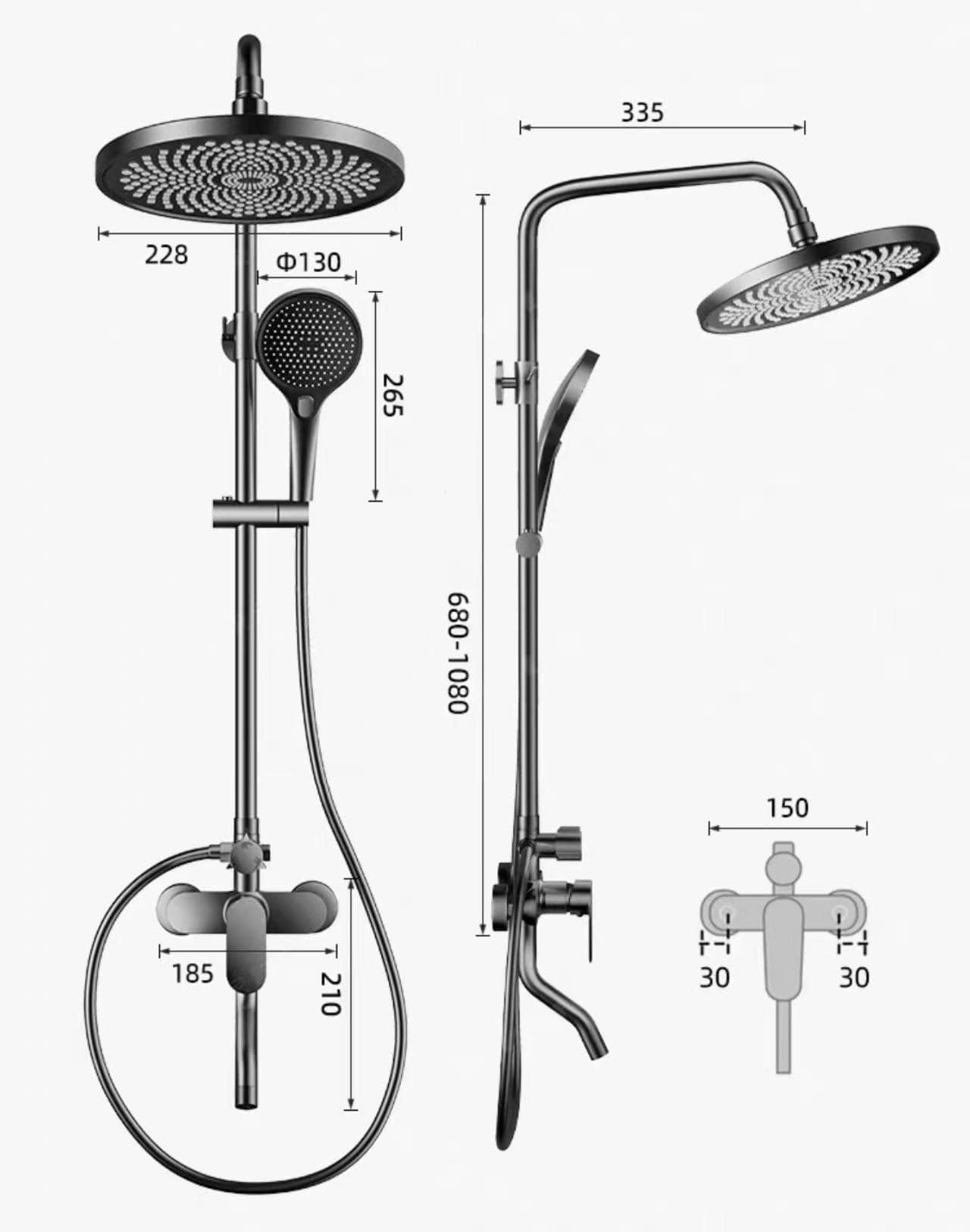 Faizee Home Duschsystem Schwarz – Regendusche mit Handbrause, höhenverstellbarer Duschstange & Einhebelmischer