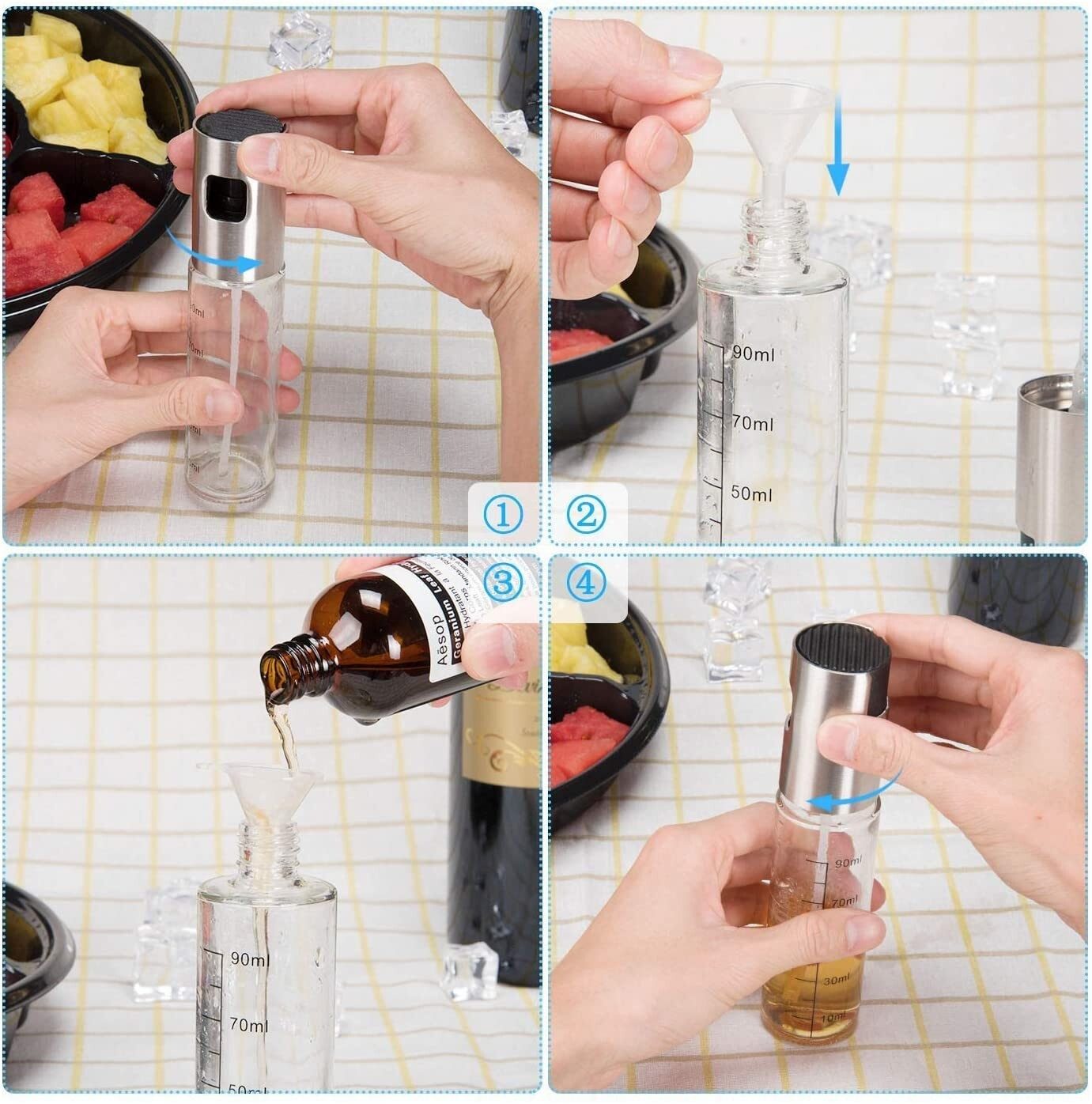 Faizee Home Ölsprüher 100 ml – Glas & Edelstahl – Für Öl, Essig, Airfryer, Grill & Salat