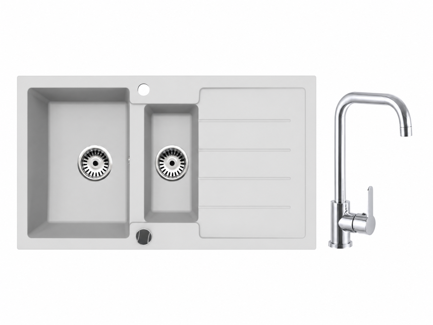 Faizee Home Granitspüle 100 × 50 cm mit 1,5 Becken – inkl. wählbarer Armatur & Siphon-Set