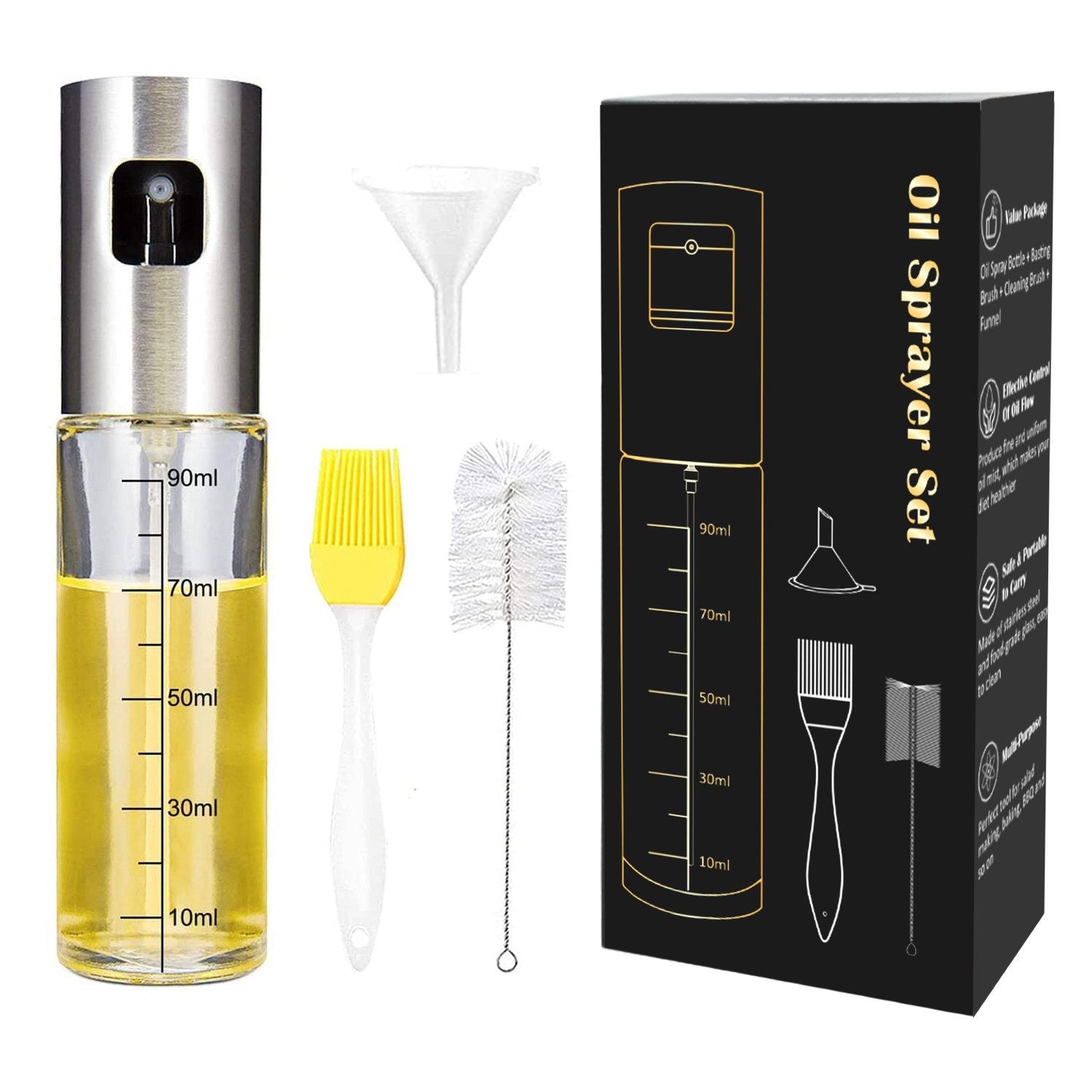 Faizee Home Ölsprüher 100 ml – Glas & Edelstahl – Für Öl, Essig, Airfryer, Grill & Salat