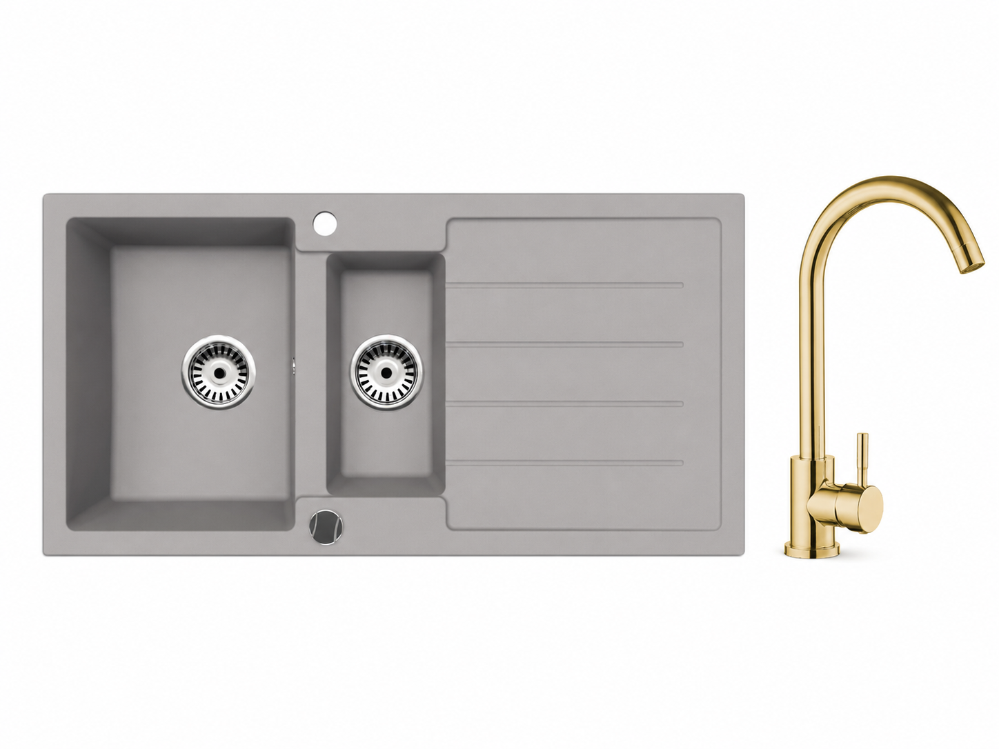 Faizee Home Granitspüle 100 × 50 cm mit 1,5 Becken – inkl. wählbarer Armatur & Siphon-Set