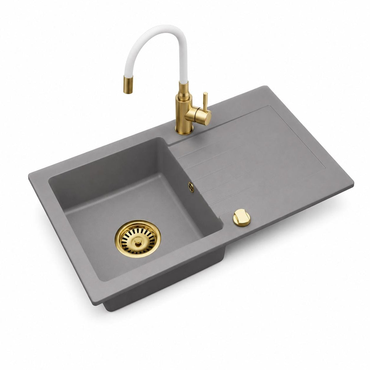 Granitspüle Alisha 75 x 43,5 cm mit Armaturenauswahl Gold – inkl. Siphon-Set