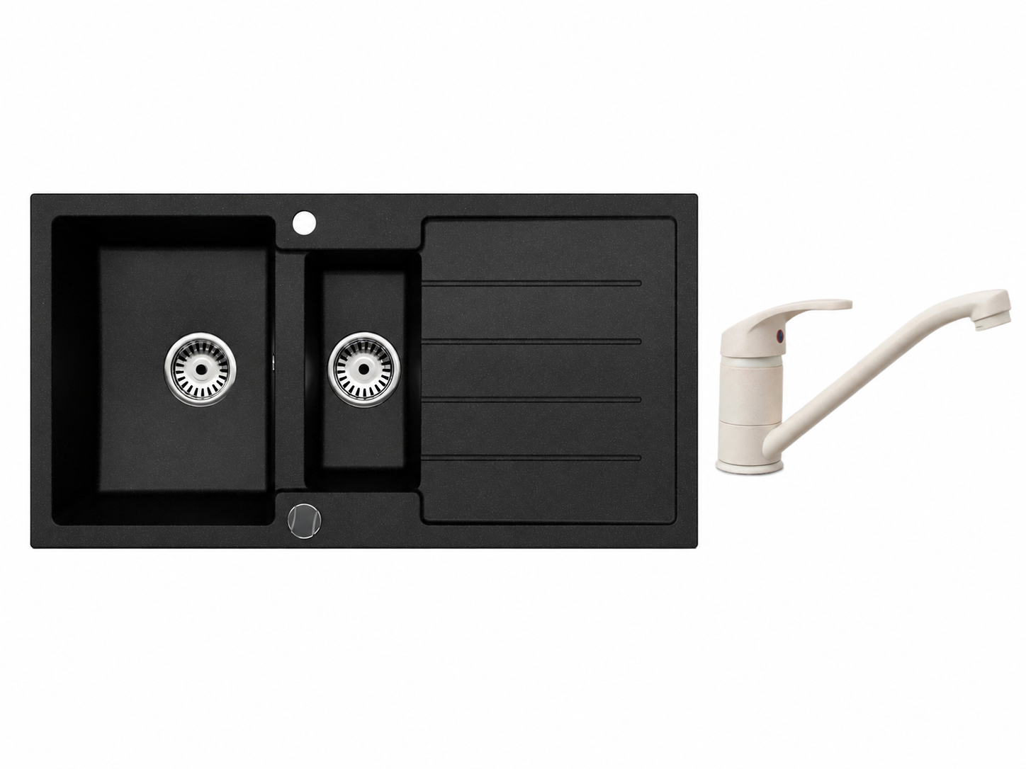 Faizee Home Granitspüle 100 × 50 cm mit 1,5 Becken – inkl. wählbarer Armatur & Siphon-Set