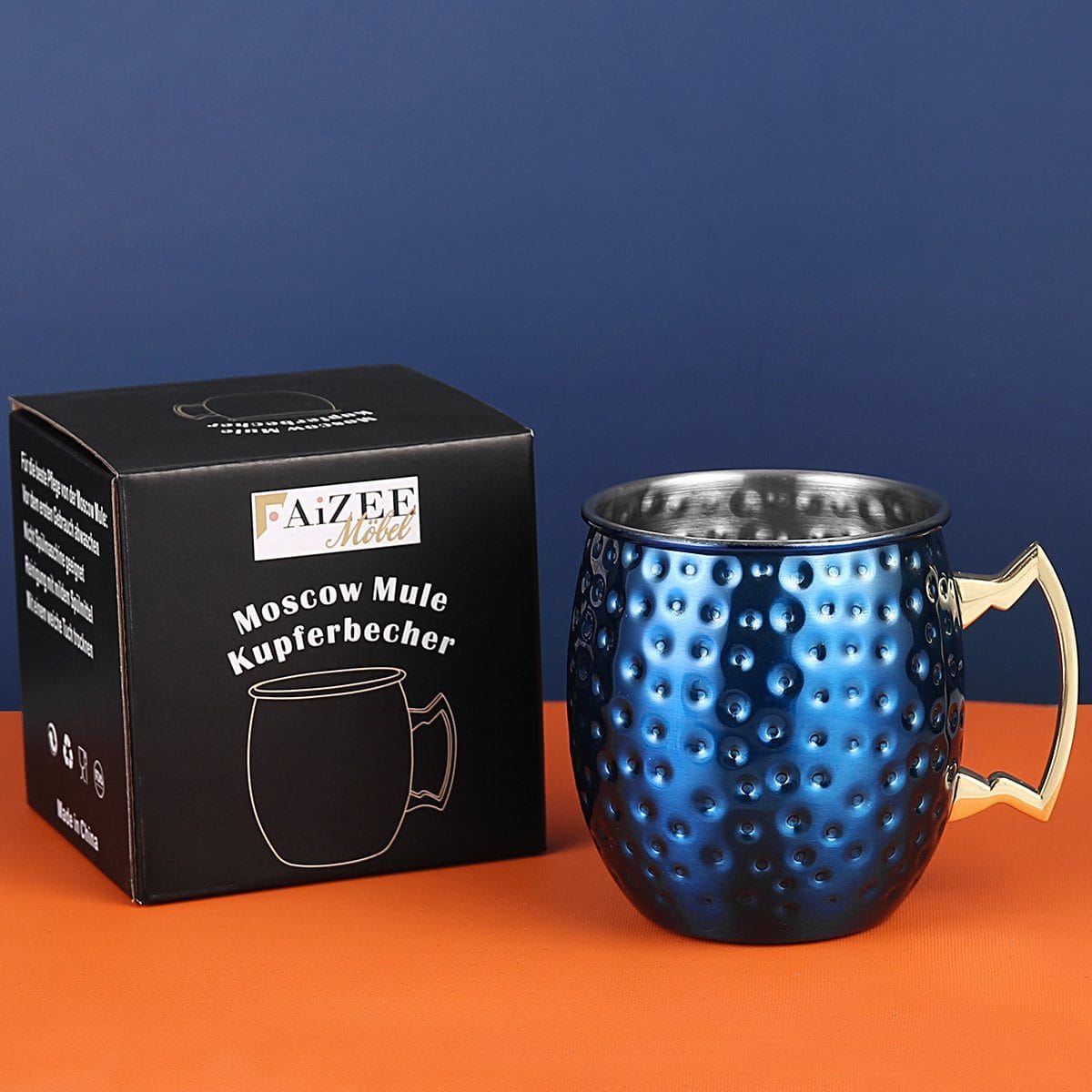 Faizee Home Moscow Mule Becher 530 ml – Gehämmerte Optik – Edelstahl innen –
