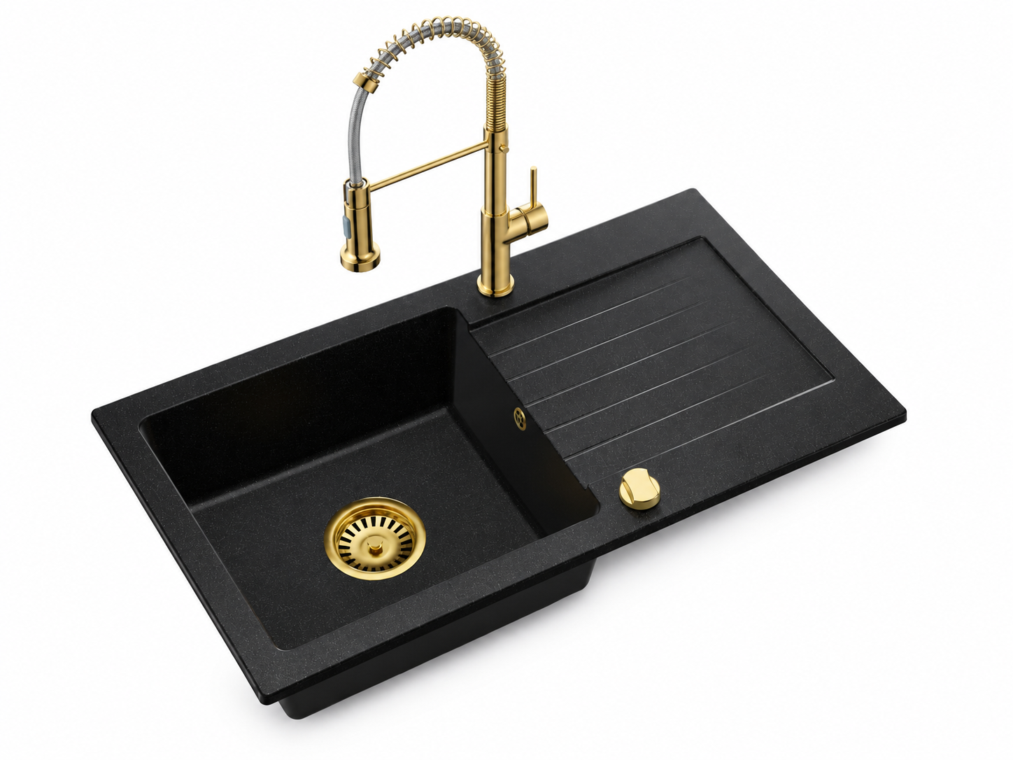 Granitspüle Alisha 75 x 43,5 cm mit Armaturenauswahl Gold – inkl. Siphon-Set