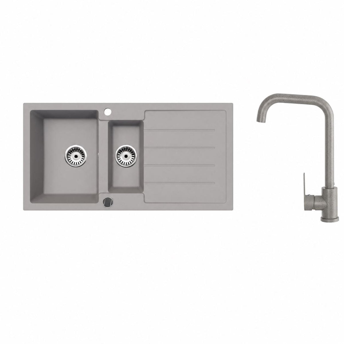 Faizee Home Granitspüle 100 × 50 cm mit 1,5 Becken – inkl. wählbarer Armatur & Siphon-Set