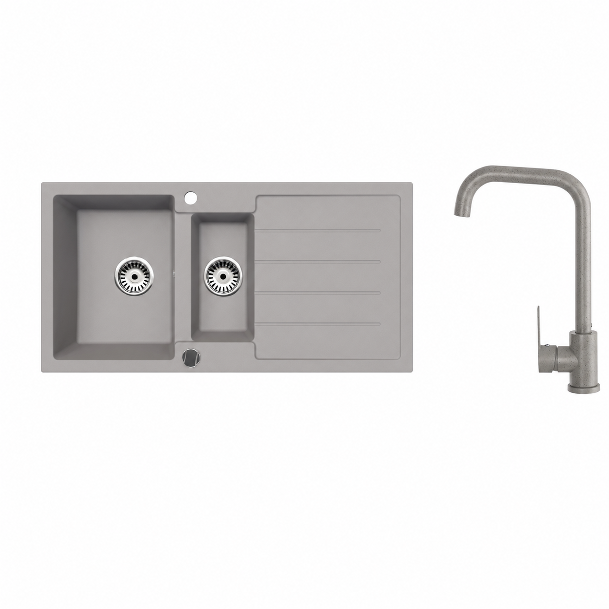 Faizee Home Granitspüle 100 × 50 cm mit 1,5 Becken – inkl. wählbarer Armatur & Siphon-Set