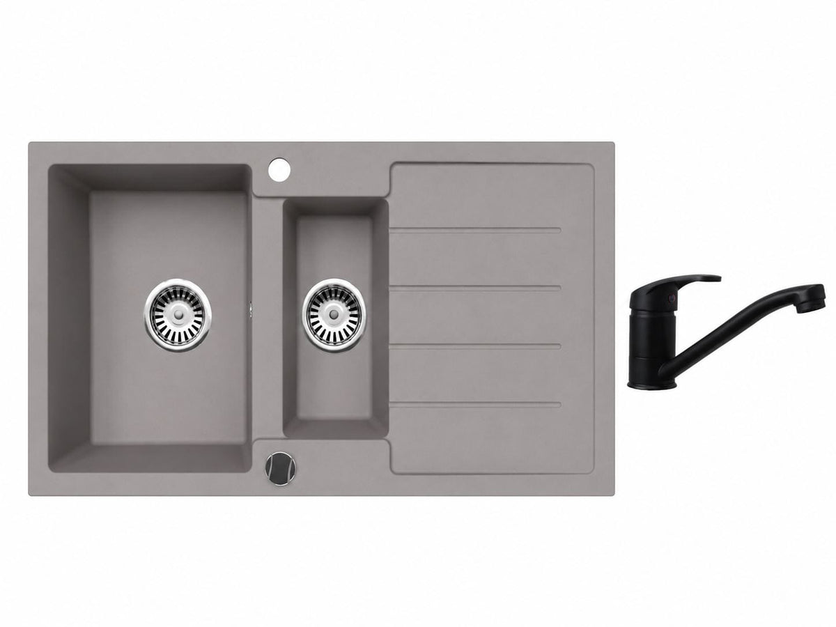 Faizee Home Granitspüle 100 × 50 cm mit 1,5 Becken – inkl. wählbarer Armatur & Siphon-Set
