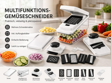 Faizee Home Prime Slice Gemüseschneider – 5 Edelstahlklingen – Schneiden, Reiben & Raspeln – Mit Auffangbehälter