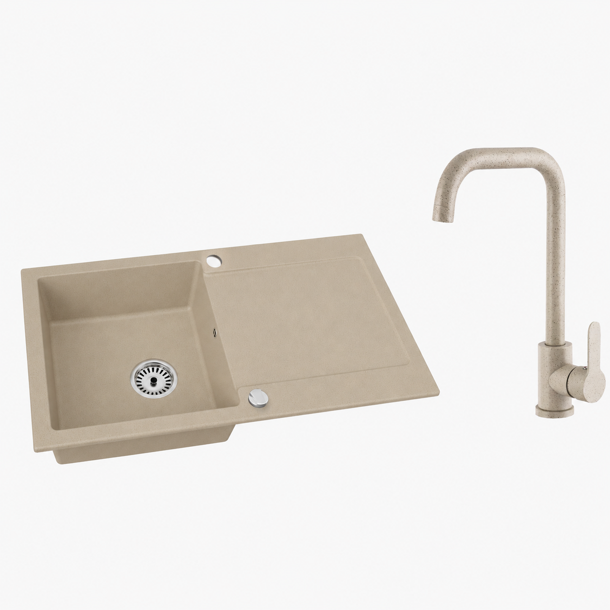 Granitspüle Element mit Abtropffläche – Einbauspüle beidseitig montierbar, inkl. Siphon Mit Armatur