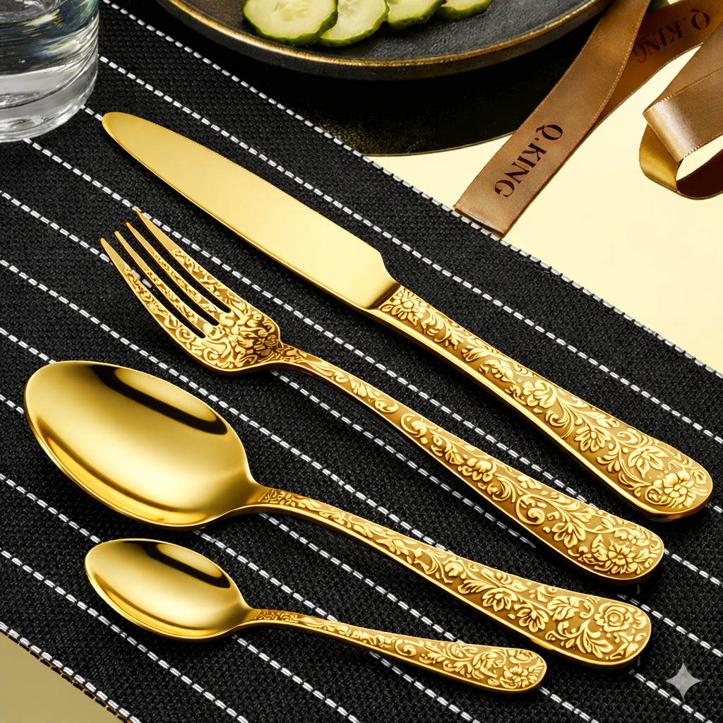 Faizee Home FLORA Edelstahl-Besteckset 30-teilig – Elegantes Ornament-Design – Für Alltag, Gäste & festliche Anlässe