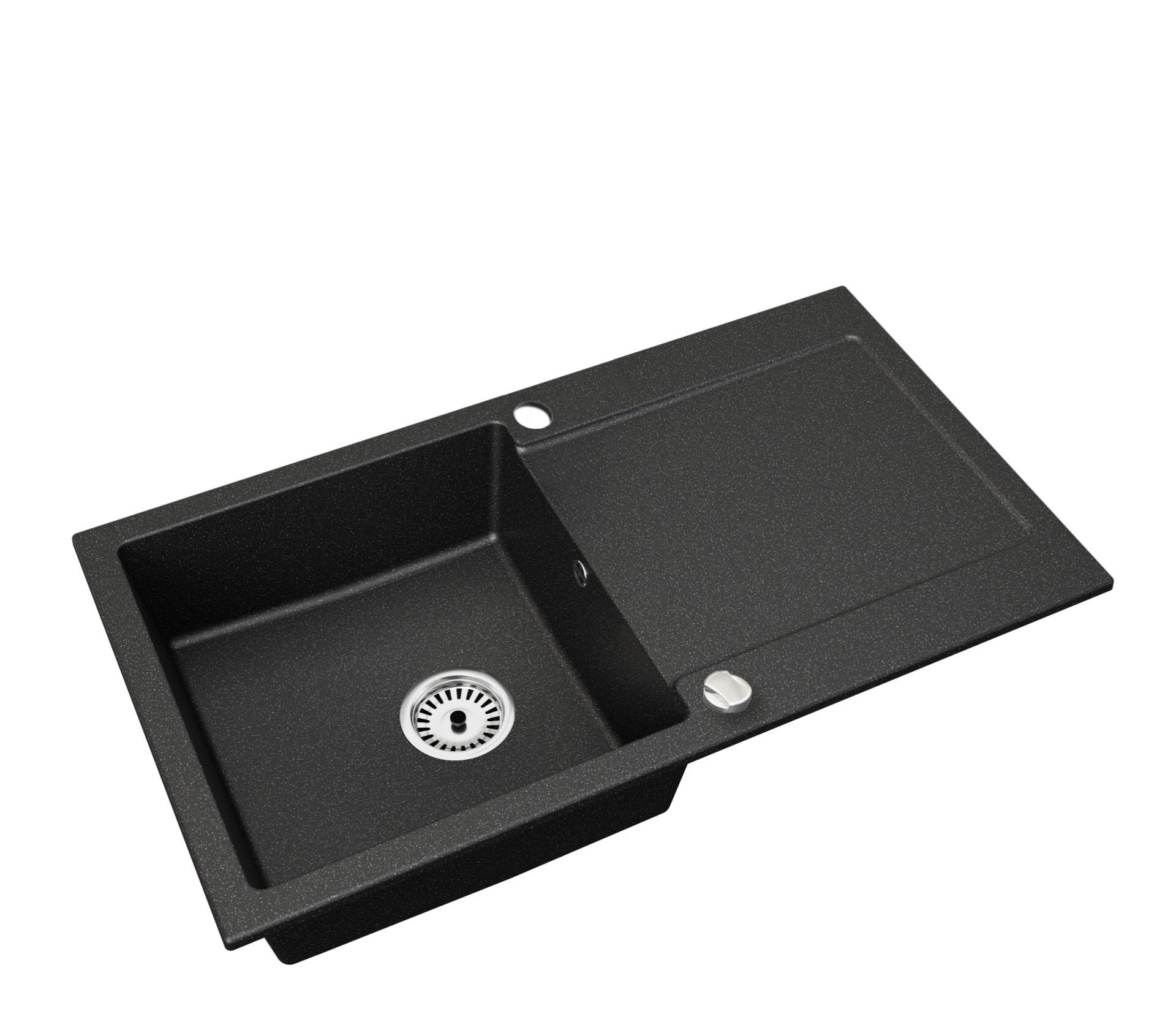 Granitspüle Element 90x50 cm mit Abtropffläche – Einbauspüle beidseitig montierbar, inkl. Siphon