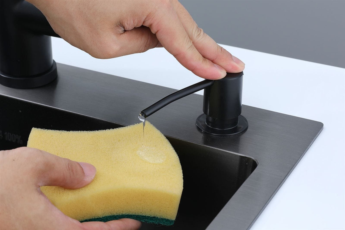 Faizee Home Future Serie Edelstahlspüle Schwarz mit Spülkorb, Seifenspender & Armaturenauswahl