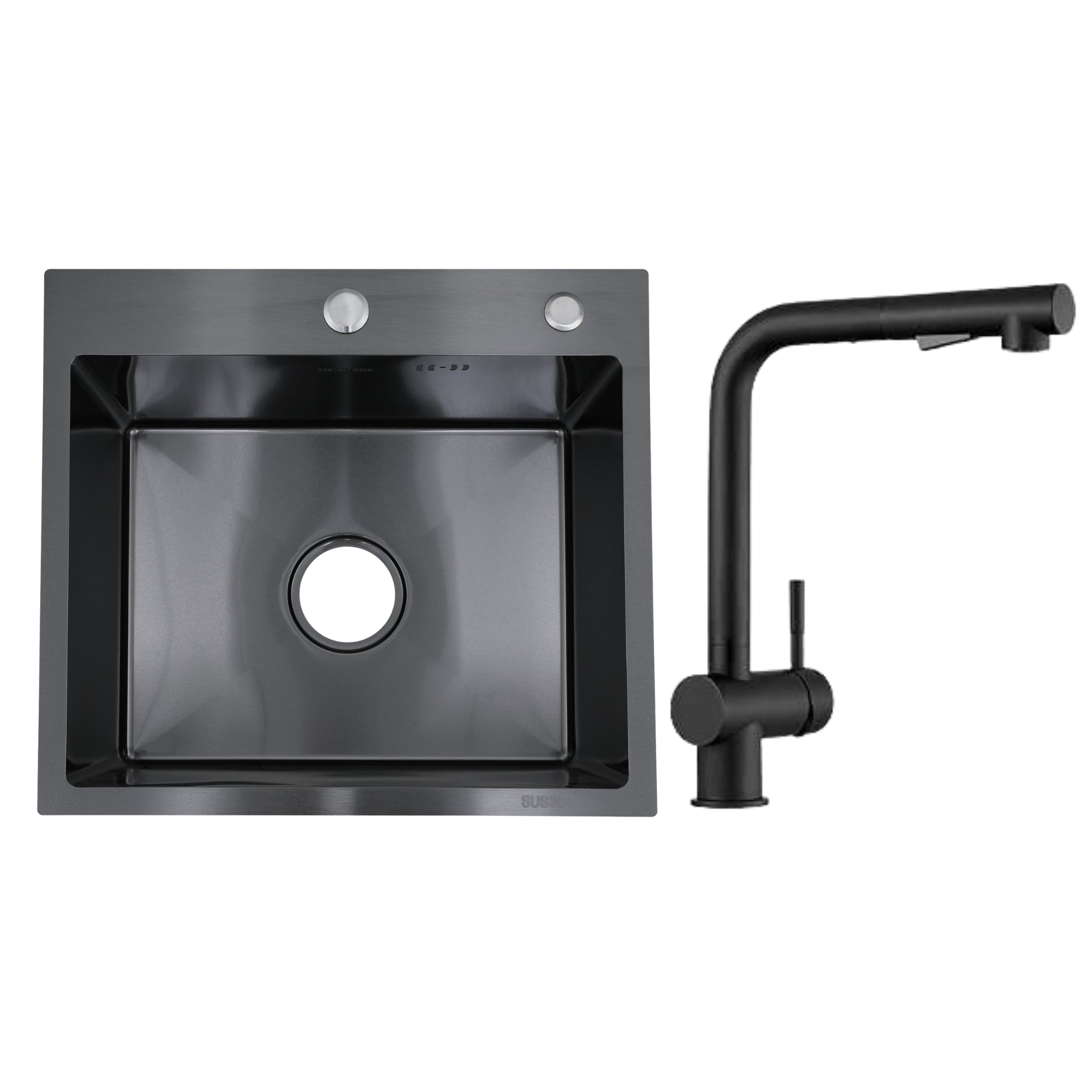 Faizee Home Edelstahlspüle Schwarz SUS304 mit Armatur Auswahl