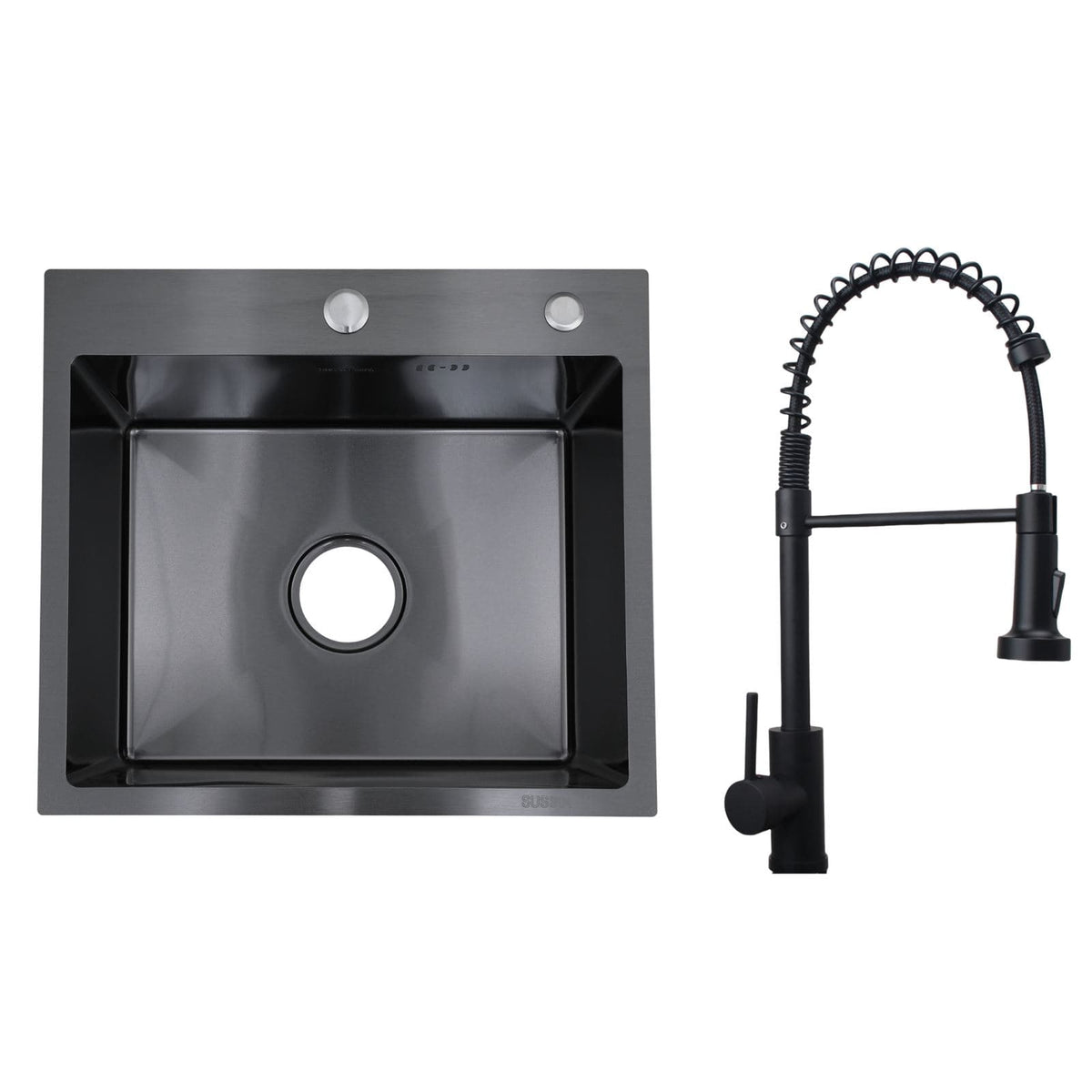 Faizee Home Future Serie Edelstahlspüle Schwarz mit Spülkorb, Seifenspender & Armaturenauswahl
