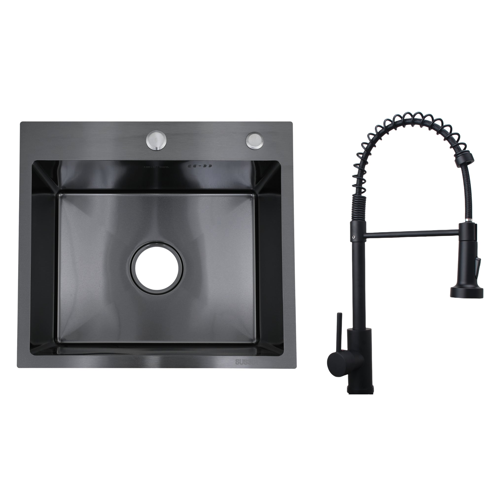 Faizee Home Edelstahlspüle Schwarz SUS304 mit Armatur Auswahl