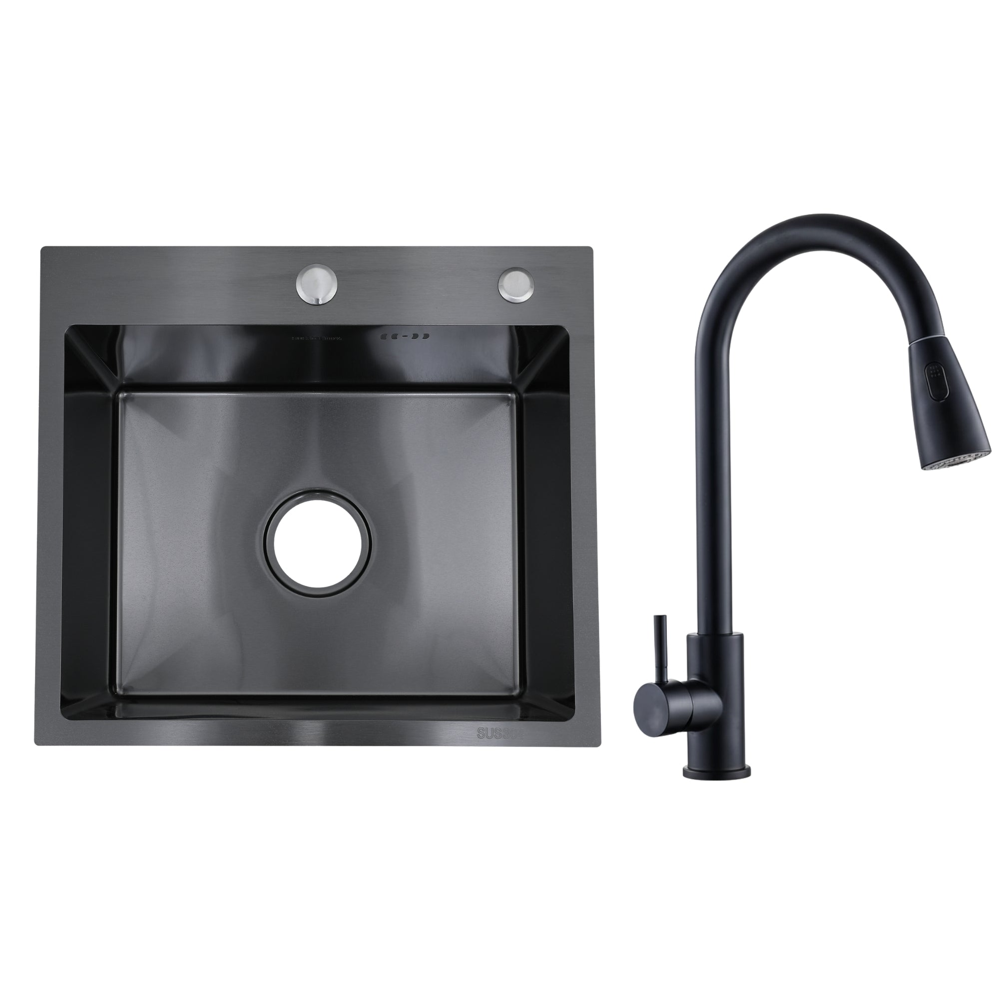 Faizee Home Edelstahlspüle Schwarz SUS304 mit Armatur Auswahl