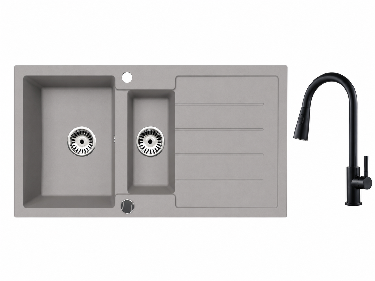 Faizee Home Granitspüle 100 × 50 cm mit 1,5 Becken – inkl. wählbarer Armatur & Siphon-Set