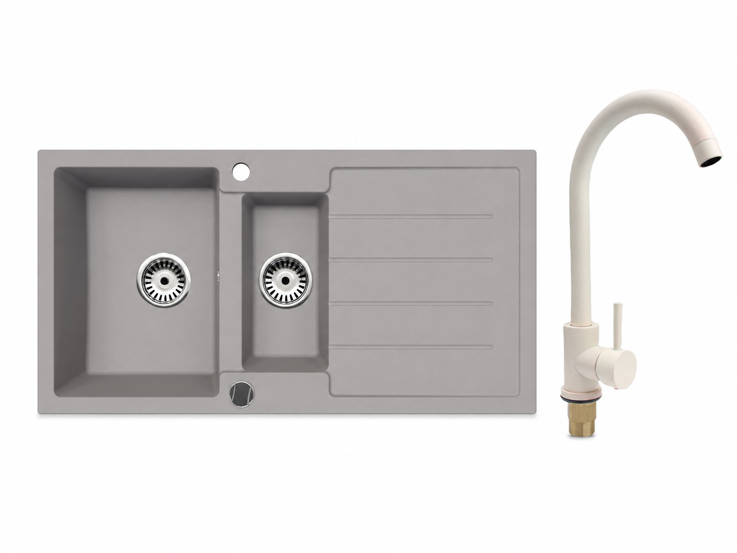 Faizee Home Granitspüle 100 × 50 cm mit 1,5 Becken – inkl. wählbarer Armatur & Siphon-Set
