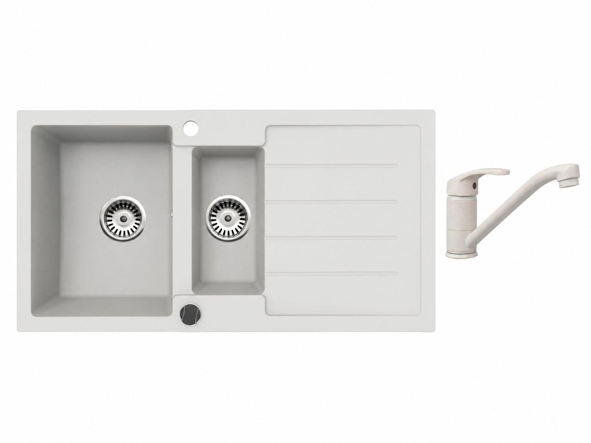 Faizee Home Granitspüle 100 × 50 cm mit 1,5 Becken – inkl. wählbarer Armatur & Siphon-Set