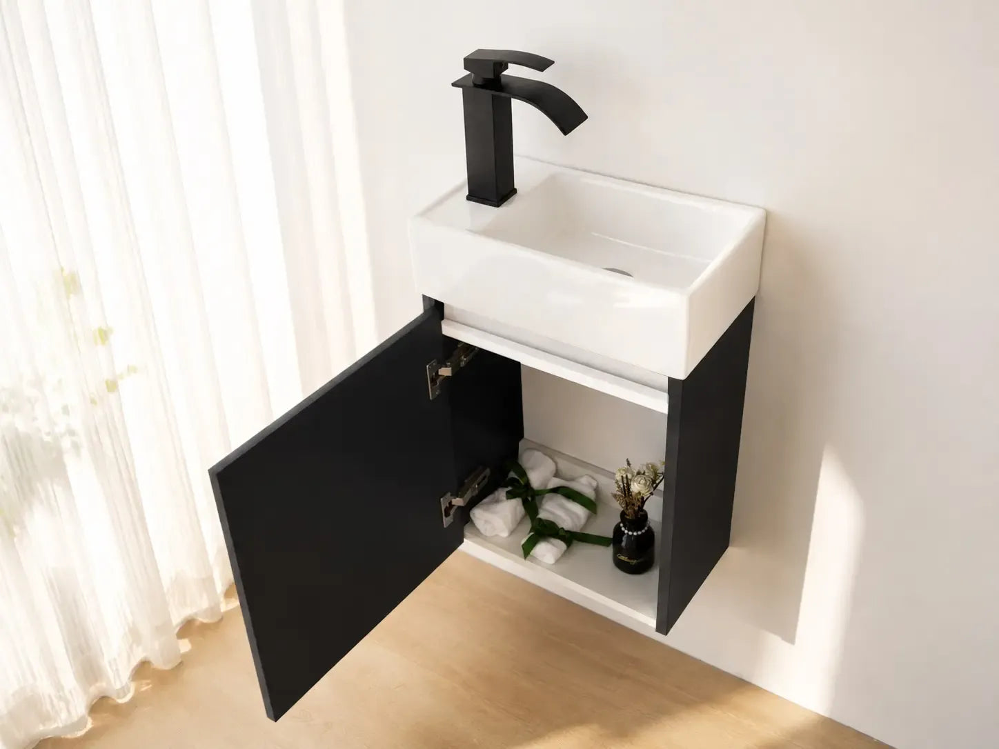 Faizee Home Alkan Badmöbel Set 40 cm Hochglanz – Waschbecken, optional Spiegel & Armatur