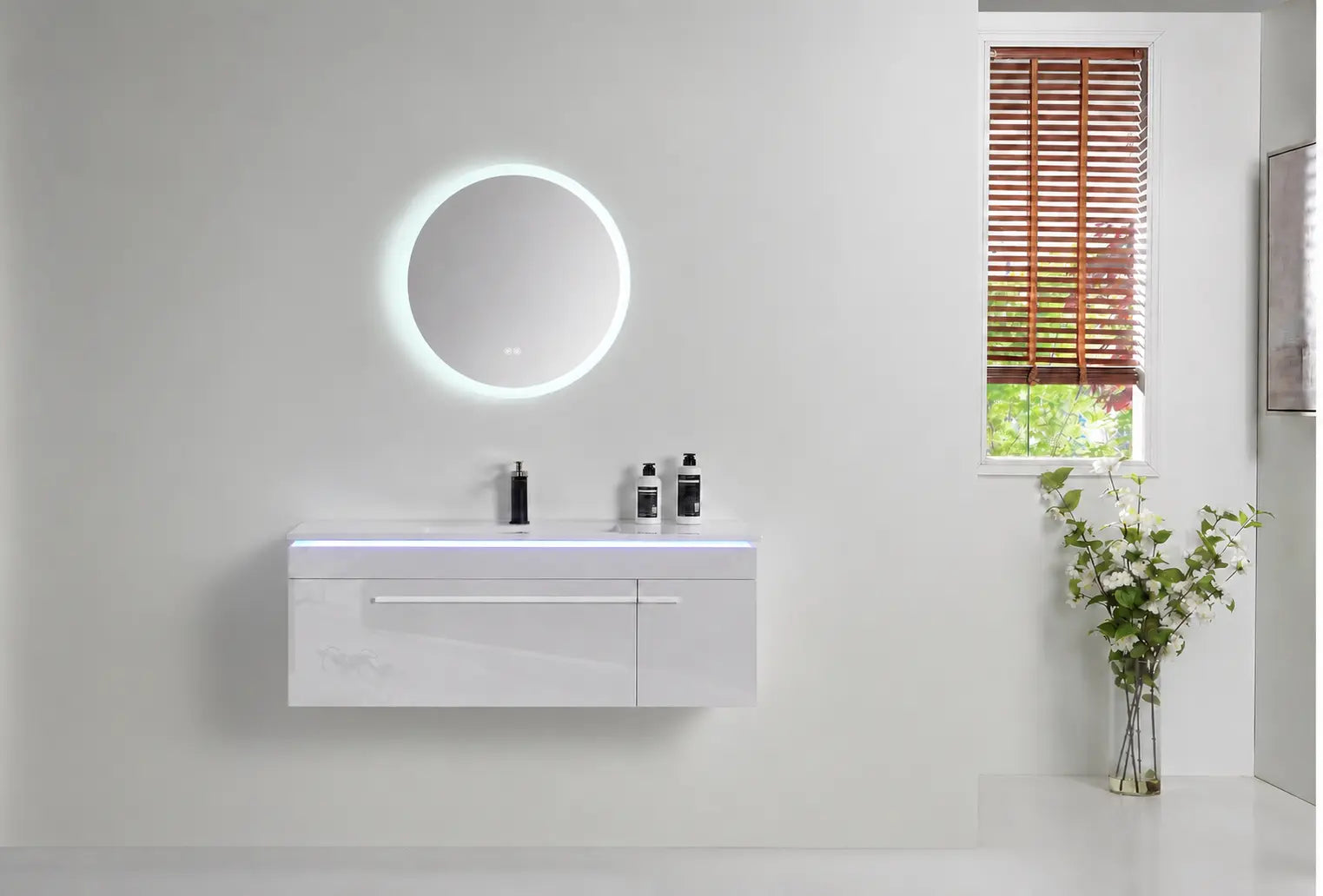 Faizee Home Badmöbelset 90 cm Hochglanz inkl. Keramik-Waschbecken, LED-Spiegel & vormontiertem Unterschrank