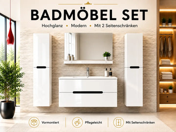 Faizee Home Badmöbelset Aliyah 90 cm Schwarz Weiß inkl. Waschbecken, Spiegel & Regal