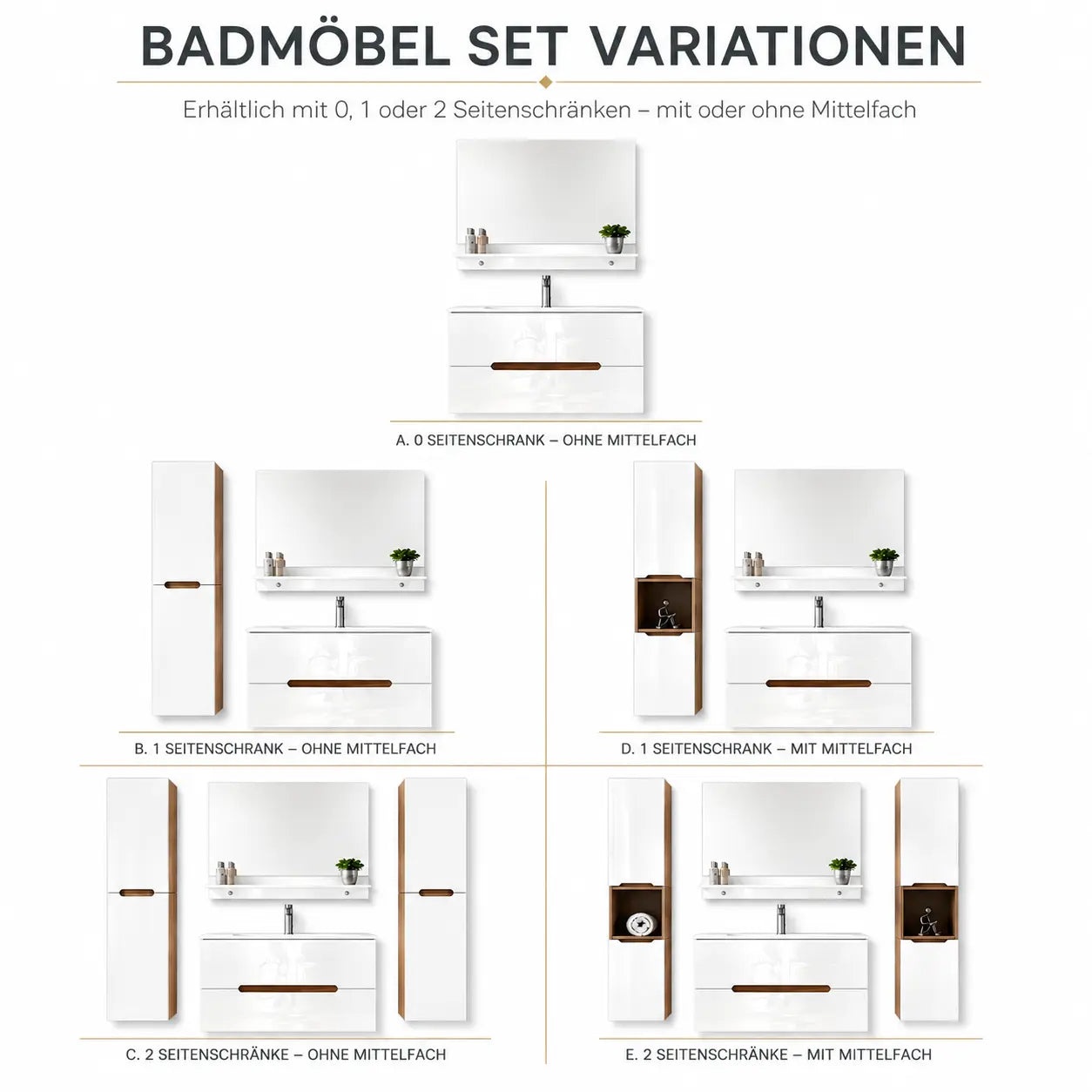 Faizee Home Badmöbelset Aliyah 90 cm Hochglanz Weiß Sonoma inkl. Waschbecken, Spiegel & Regal
