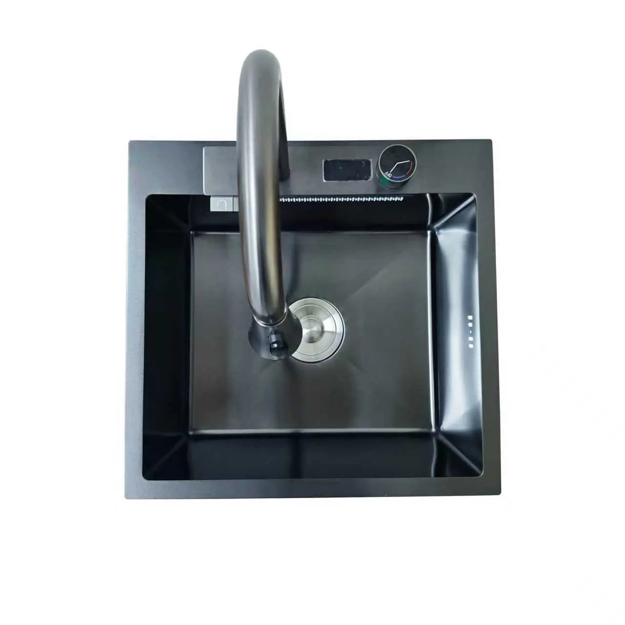 Faizee Home Inox Küchenspüle 50 × 48 cm Schwarz – Edelstahlspüle mit integrierter Armatur & Bedienfeld