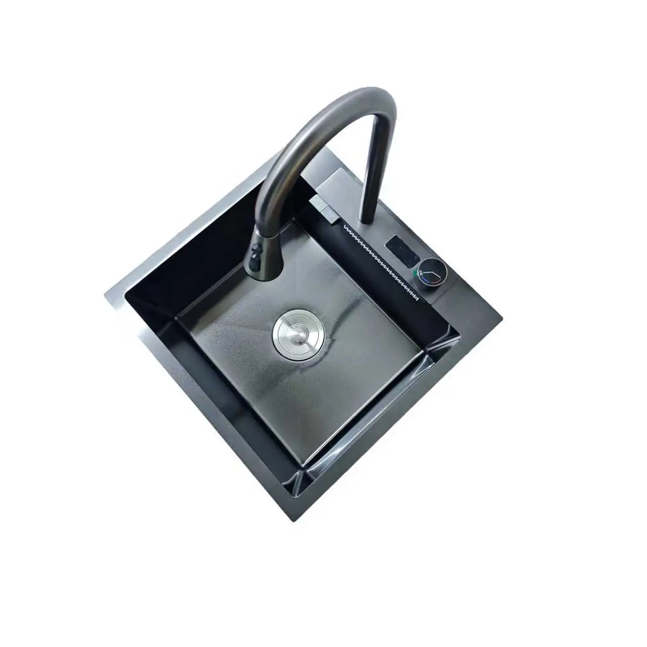 Faizee Home Inox Küchenspüle 50 × 48 cm Schwarz – Edelstahlspüle mit integrierter Armatur & Bedienfeld