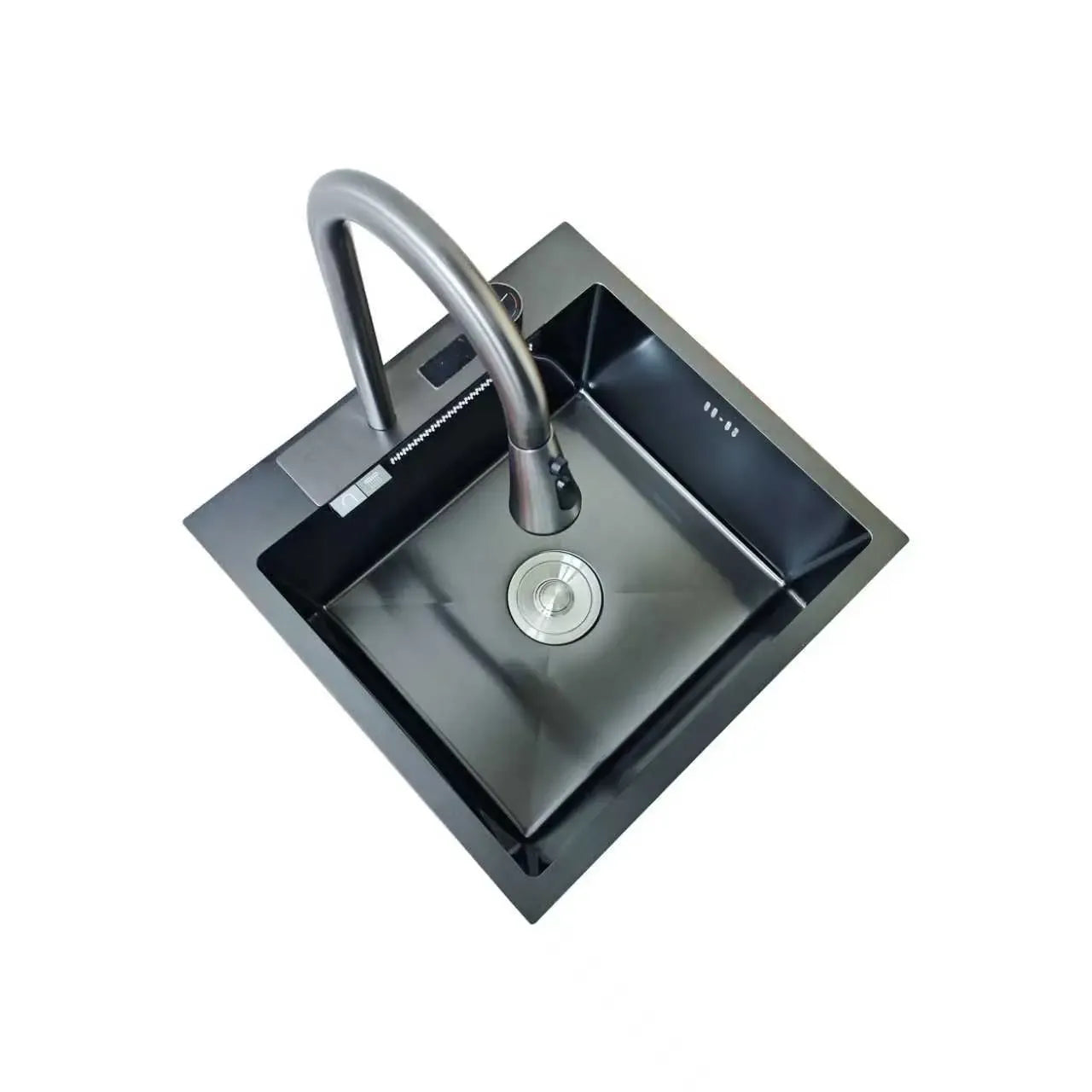 Faizee Home Inox Küchenspüle 50 × 48 cm Schwarz – Edelstahlspüle mit integrierter Armatur & Bedienfeld