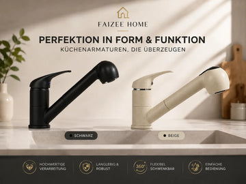 Faizee Home Küchenarmatur mit ausziehbarer Brause – 360° drehbar – 2 Strahlarten – Massives Messing