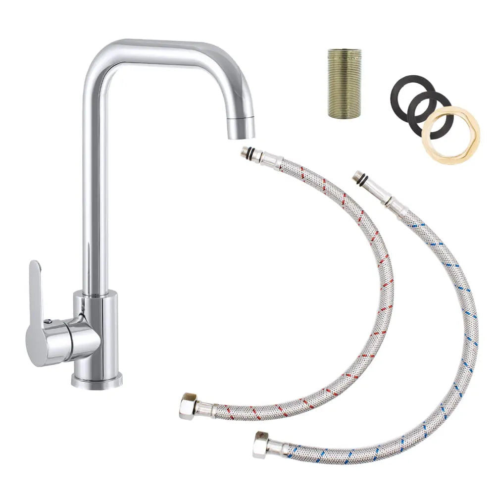 Faizee Möbel STEEL Küchenarmatur 360° drehbar – Edelstahl & Messing