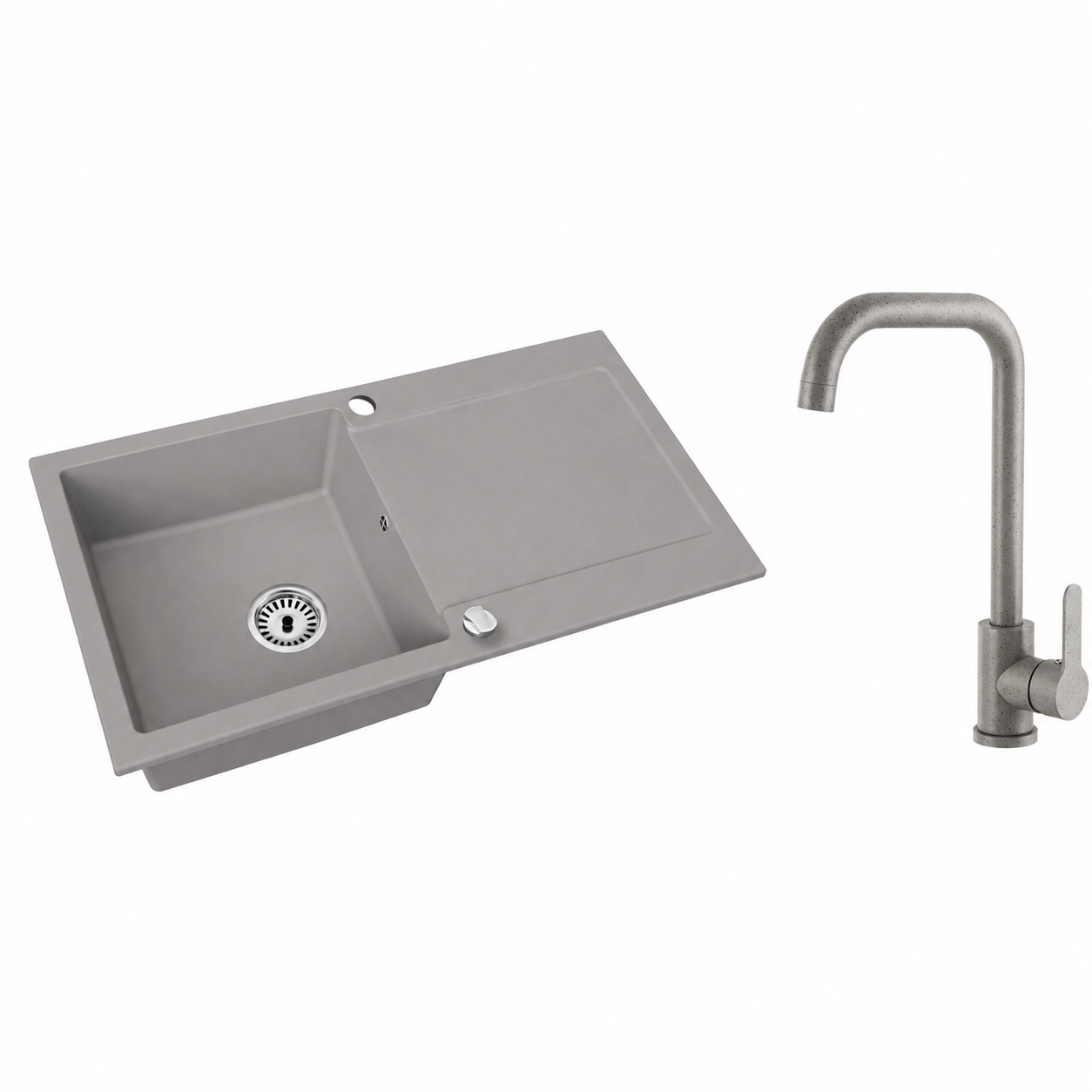 Granitspüle Element mit Abtropffläche – Einbauspüle beidseitig montierbar, inkl. Siphon Mit Armatur