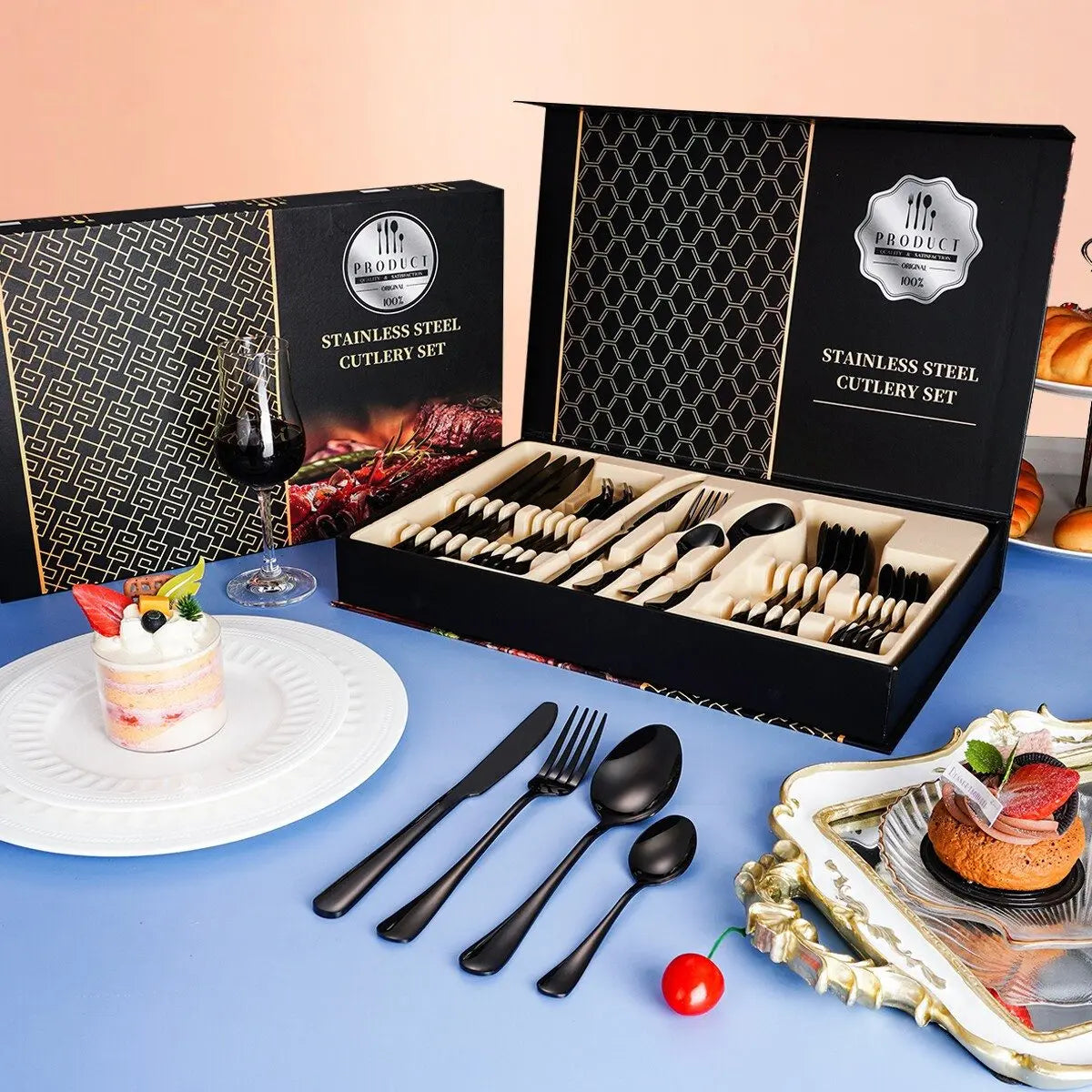 Faizee Home 24-teiliges Besteckset für 6 Personen – Edelstahl, 5 Farben & Geschenkbox