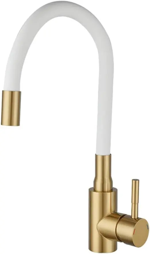 Flexibel Weiß-Gold Waschtischarmatur mit Wasserfall – Design-Armatur für Bad & Küche, drehbar, auslaufsicher